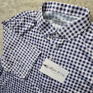 Collars and Co Dress Collar Polo Shirt Mens Large Purple Check Performance Golf